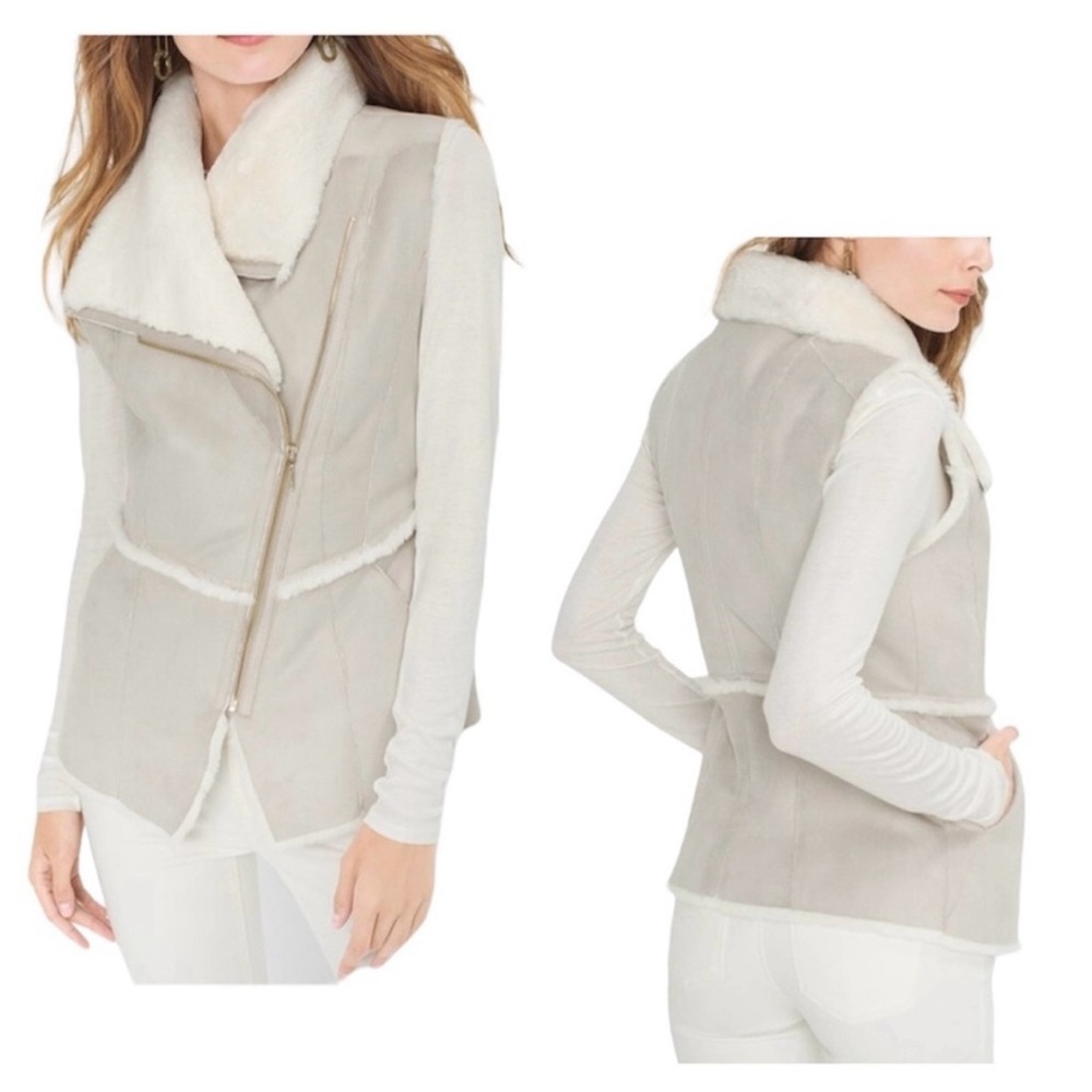 White House Black Market Womens Fleece Jacket Ivory Faux Fur Shearling Vest  S